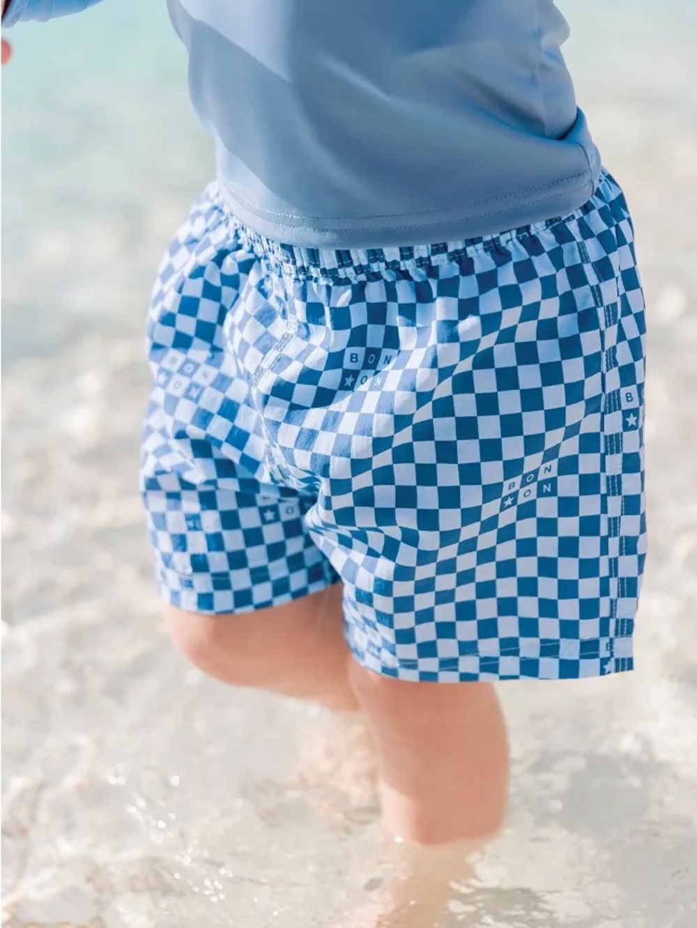 Bonton Blue Checkered Boys Swim Shorts 2T - Picture 4 of 4